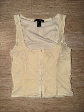 Forever 21 Cream Floral Jacquard Hook-Front Crop Tank